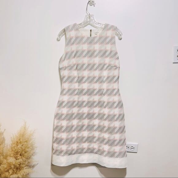 Hugo Boss Diemoni Sleeveless A-line Dress Houndstooth Tweed Pink/Grey Size 8 - Picture 2 of 11